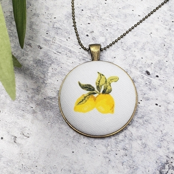 New Handmade | Lemon Fabric Button Necklace - Picture 1 of 3